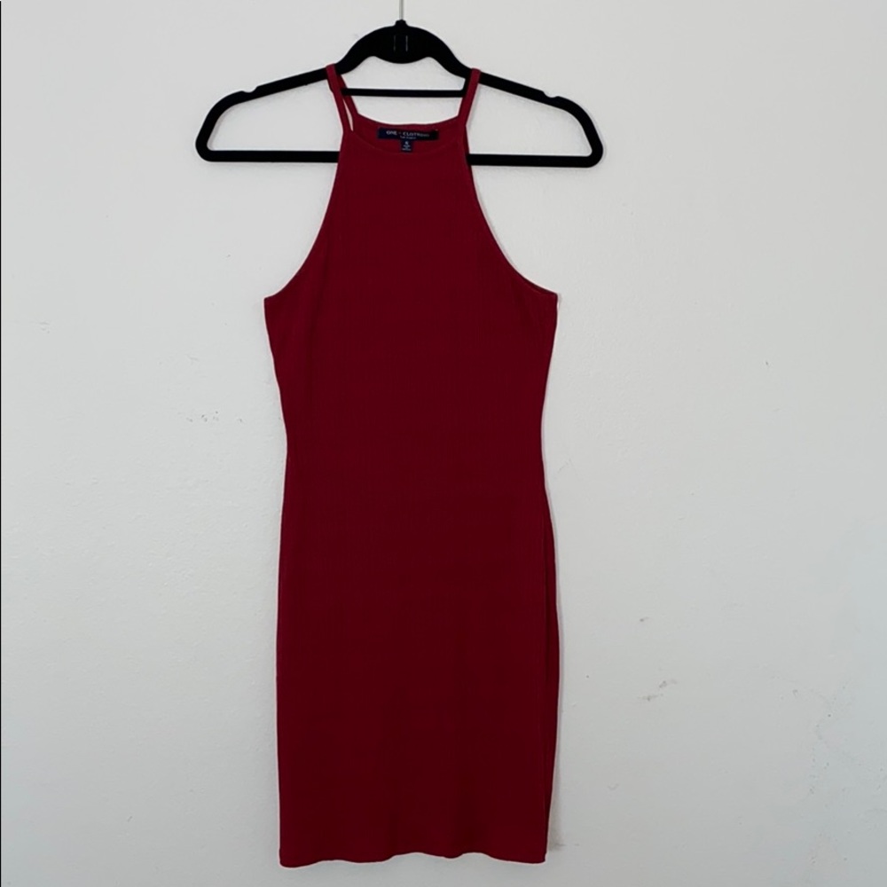 Red Ribbed Mini Dress - Picture 2 of 4